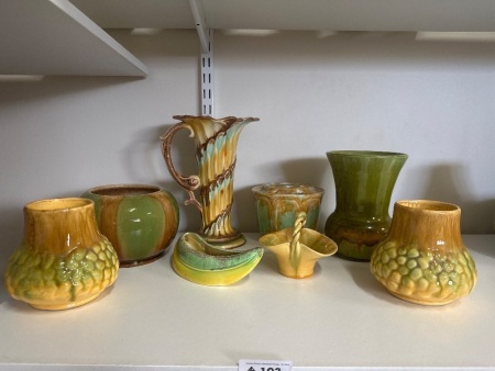 Large Lot of Art Deco Green and Yellow Decorator Items