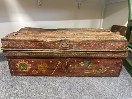 Antique Hand Painted Metal Storage Box