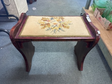 Vintage Wood and Embroidered Stool