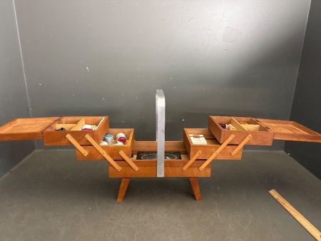 Vintage Wooden 3 Tier Sewing Box
