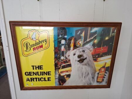 Original Vintage Logo Bundaberg Rum - The Genuine Article - Advertising Poster - Framed