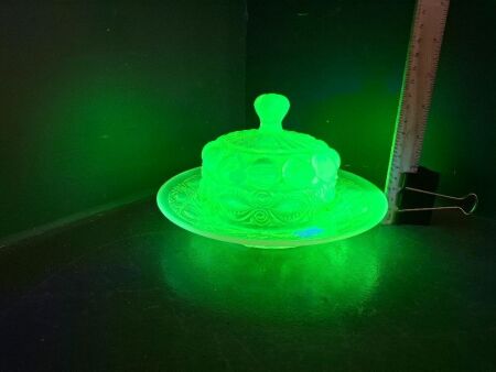 Vasoline Uranium Glass Butter Dish & Lid