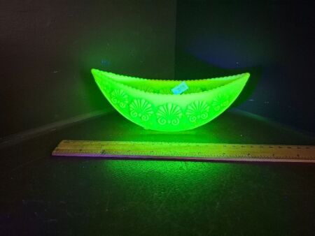 Vaseline Uranium Glass Canoe Shaped Float Bowl