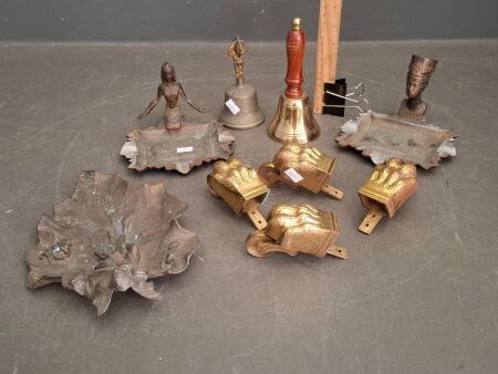 Mixed Vintage Brass Lot - Incs Bell + Castors + Egyptian Ashtrays&nbsp;