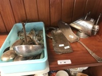 Job Lot of Vintage Plated Cutlery, Crumb Tray, Sugar Bowl & Slice
