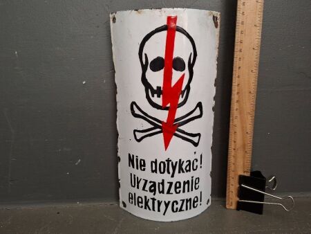WW2 Polish High Voltage Enamel Sign
