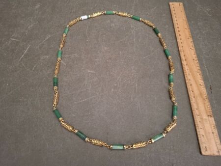 Asian Style Jade and Gold Toned Necklace