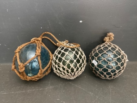 3x Small Japanese Glass Fishing Floats
