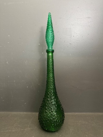 Vintage Italian Empoli Green Geine Bottle Decanter with Stopper