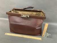 Vintage Leather Gladstone Bag Embossed with W.F.M. - - 5