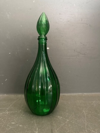 Vintage Emerald Green Glass Genie Bottle with Stopper