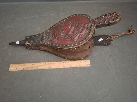 Antique Leather and Wood Fireplace Bellow