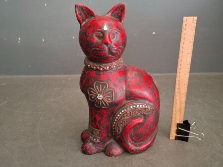 Vintage Indonesian Red Cat Figurine