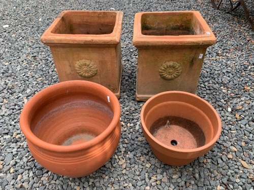 4 Asstd Terracotta Garden Pots inc 2 Square