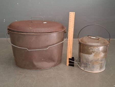 2x Vintage Metal Buckets - Incs Willow Australian Boiler