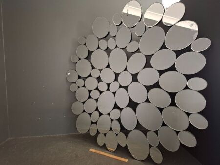 Large Pebbled mirror - custom Fairdeal glazing - combining 60 individual bevelled edge hand cut mirrors 125cm