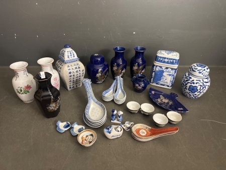 Large White and Blue Ceramic Asian Decorator Lot
