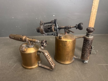 2 x Brass Vintage French Blow Torches