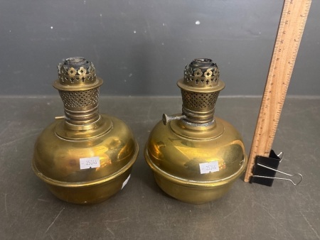 2 Vintage Brass Oil Lamp Base