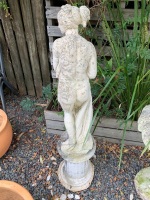 Concrete Grecian Lady Statue on Plinth - 2