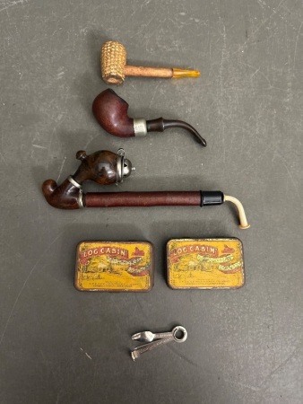Assortment of Vintage Pipes and Tobacco Tins&nbsp;