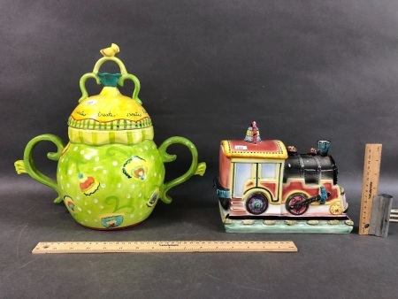 Italian Ceramic Train Cookie Jar + Green Sweet Treats Jar