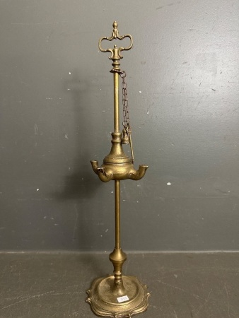 Antique Brass or Copper 4 Light Wick Oil Lamp