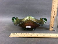 Antique Northwood Glass Green Carnival Glass Butterfly Bon Bon Bowl - 2