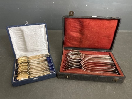 Boxed Set of Sliver Spoons and Forks - Inc Boxed Teaspoons - Marked