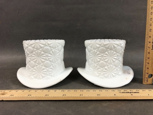 2 Antique Fenton Milk Glass Top Hats