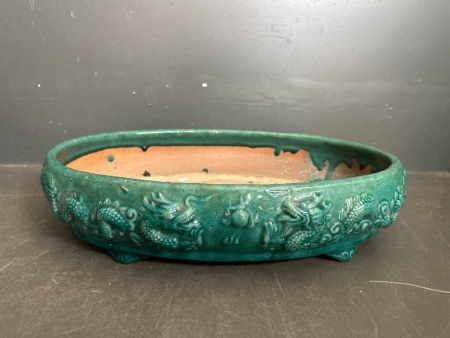 Asian Style Glazed Pottery Bird Bath
