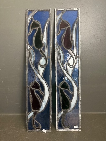 2x Seahorse Stained Glass Lead Light Panels