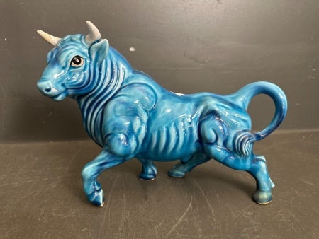 Antique Raging Bull Ceramic Statue