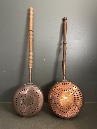 2 x French Antique Copper Bed Warmers
