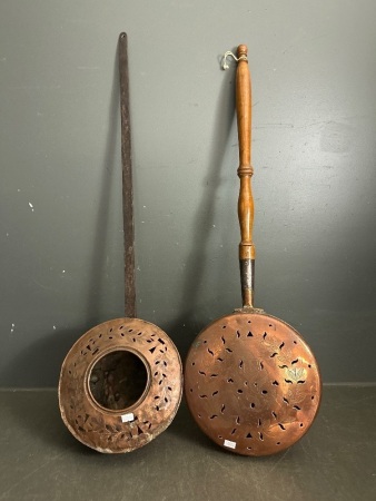 2 x French Antique Copper Bed Warmers
