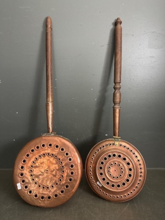 2 x French Antique Copper Bed Warmers