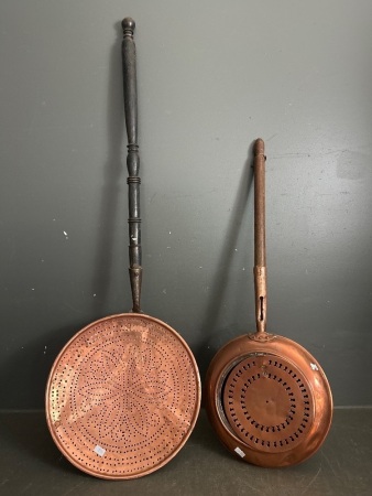 2 x French Antique Copper Bed Warmers