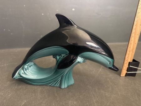 Vintage Poole England Ceramic Dolphin on Wave Figurine