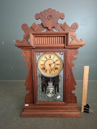 Ansonia Cottage Hand carved Wooden Mantel Clock