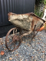 Vintage Wheelbarrow with Heavy Iron Wheel and Frame - Tin Body As Is - 3
