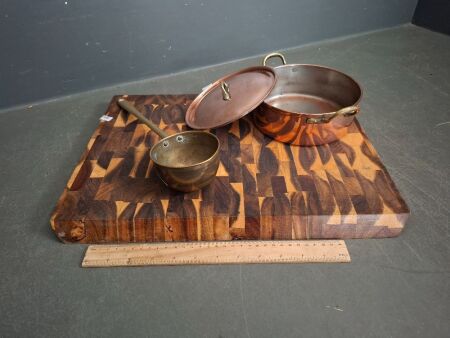 Mixed Kitchenalia Lot - Incs Wood Chopping Board - Copper Pot - Brass Ladle