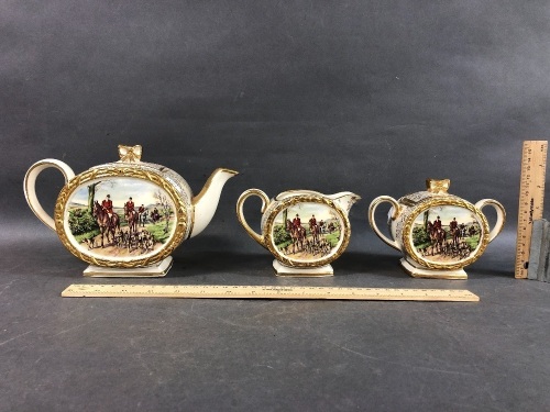 Vintage 3 Piece Sadler Tea Set with Hunting Scene