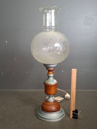Vintage Table Lamp with Floral Etched Glass Shade