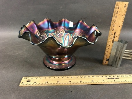 Dugan Amethyst Double Stemmed Rose Fotted Bowl with Ruffled Edge c1910's