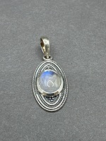 Sterling Silver Pendant with Rainbow Moonstone Gemstone - 2