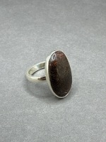 Sterling Silver Ring with Fossil Dinosaur Bone Gemstone - From Madagascar