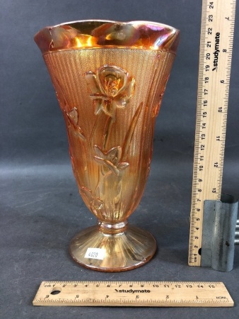 Vintage Jeanette Iris & Herringbone Marigold Carnival Glass Vase