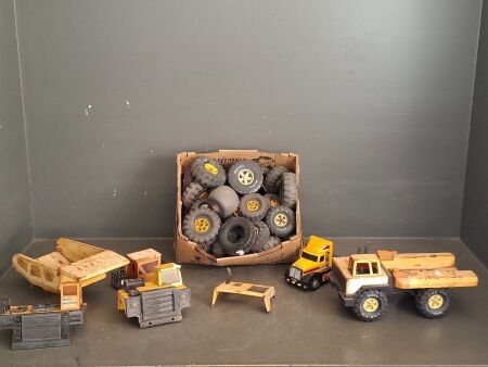 Large Assortment of Vintage Authentic Metal Tonka Truck Parts and Wheels