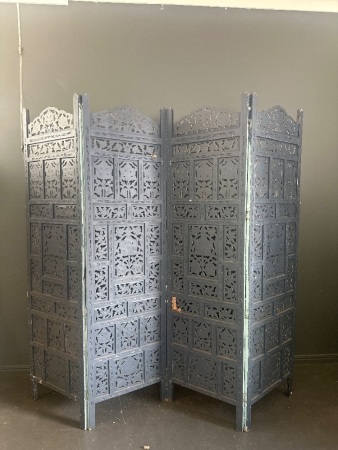 Heavy Timber Carved 4 Panel Screen/Room Divider