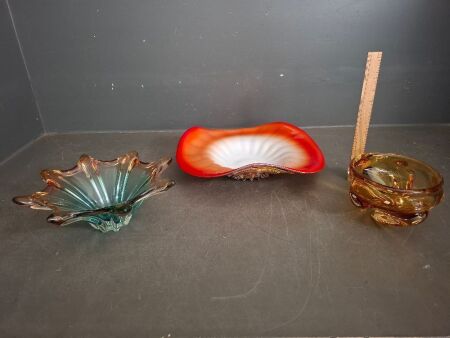 2 Japanese Art Glass Bowls and Art Glass Bowl